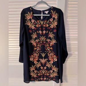 Xhilration: Long-sleeve, navy blue, midi dress; XL